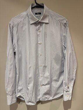 Harrods White and Light Blue Striped Dress Shirt
